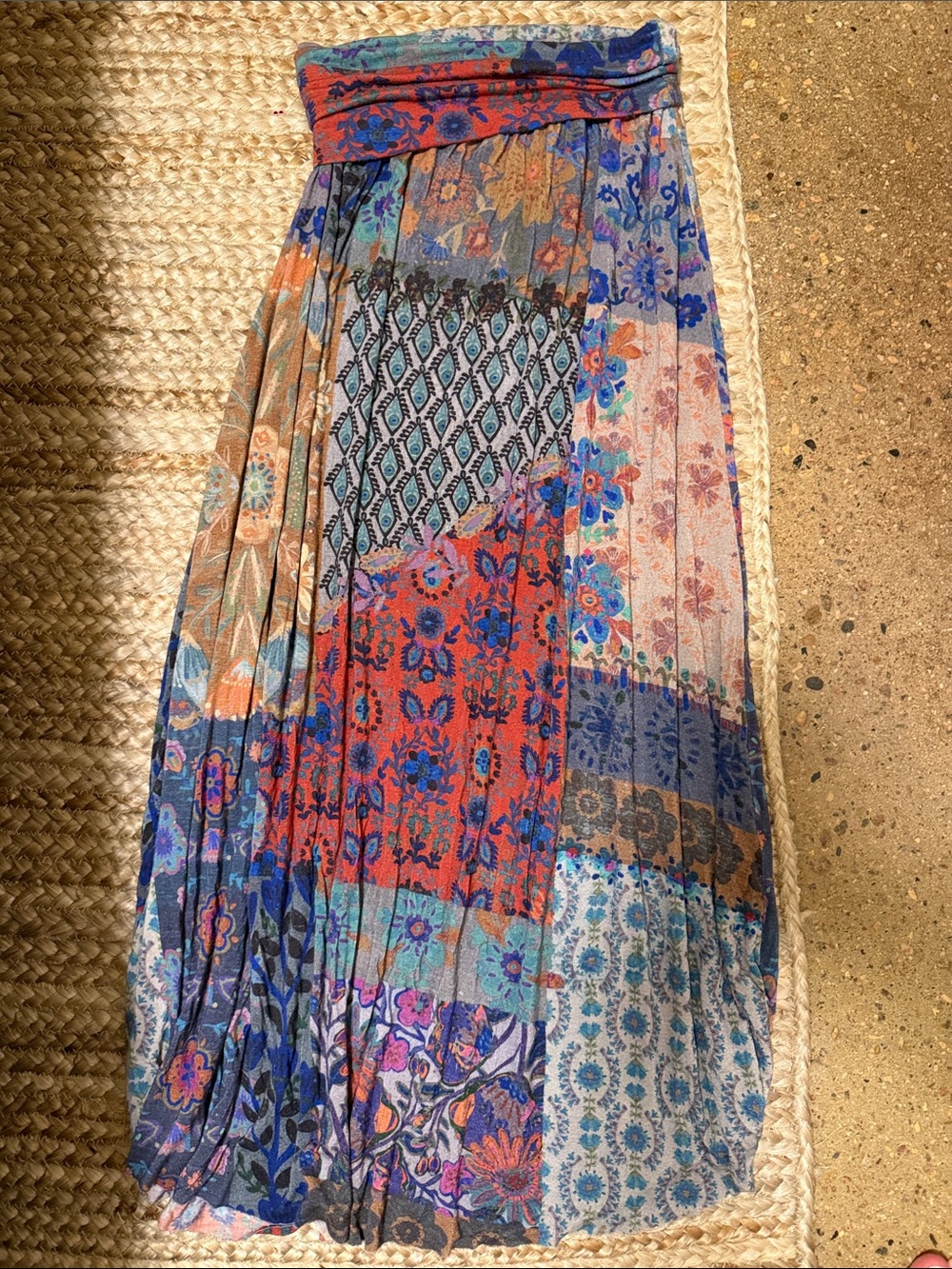 Natural Life Patchwork Maxi Skirt Fold Over Waist Boho Size S